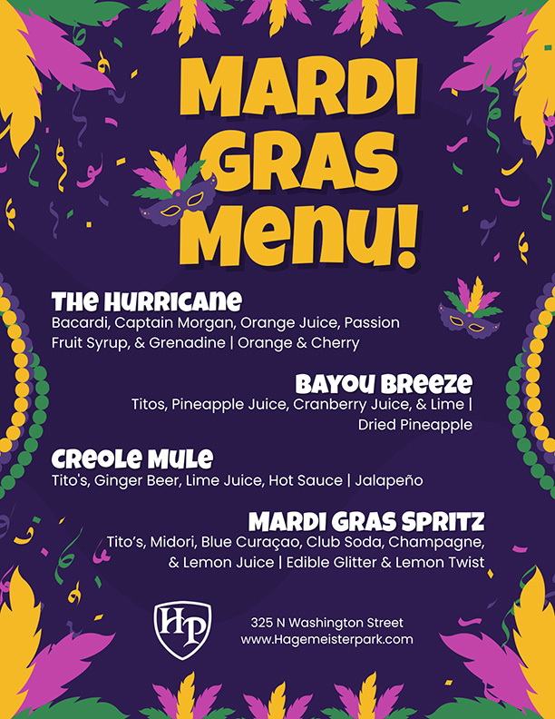 Hagemeister Park - Mardi Gras Menu